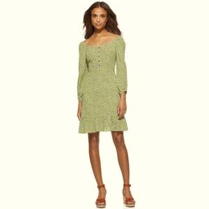 Square neck floral print dress.